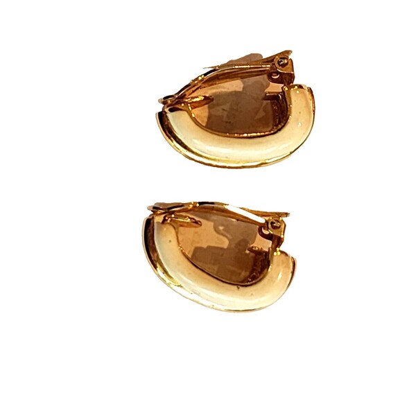 Vintage St. John Gold Tone Ivory Enamel Clip Earrings - Picture 3 of 7